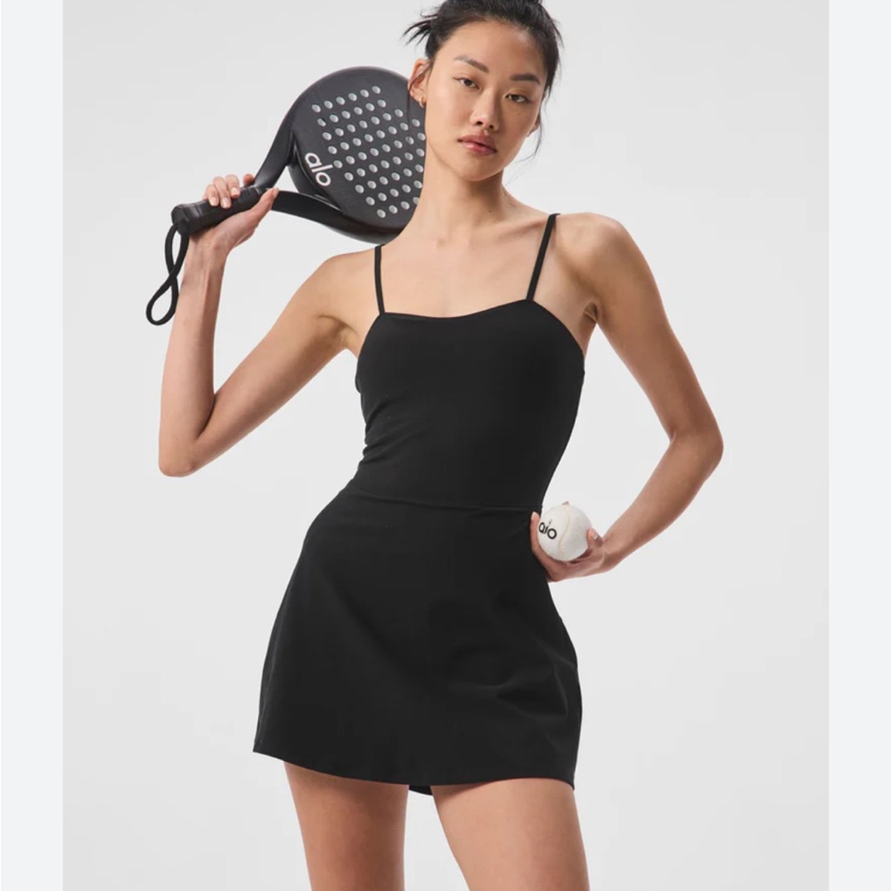 ALO Yoga Black Spaghetti-Strap Tennis Dress